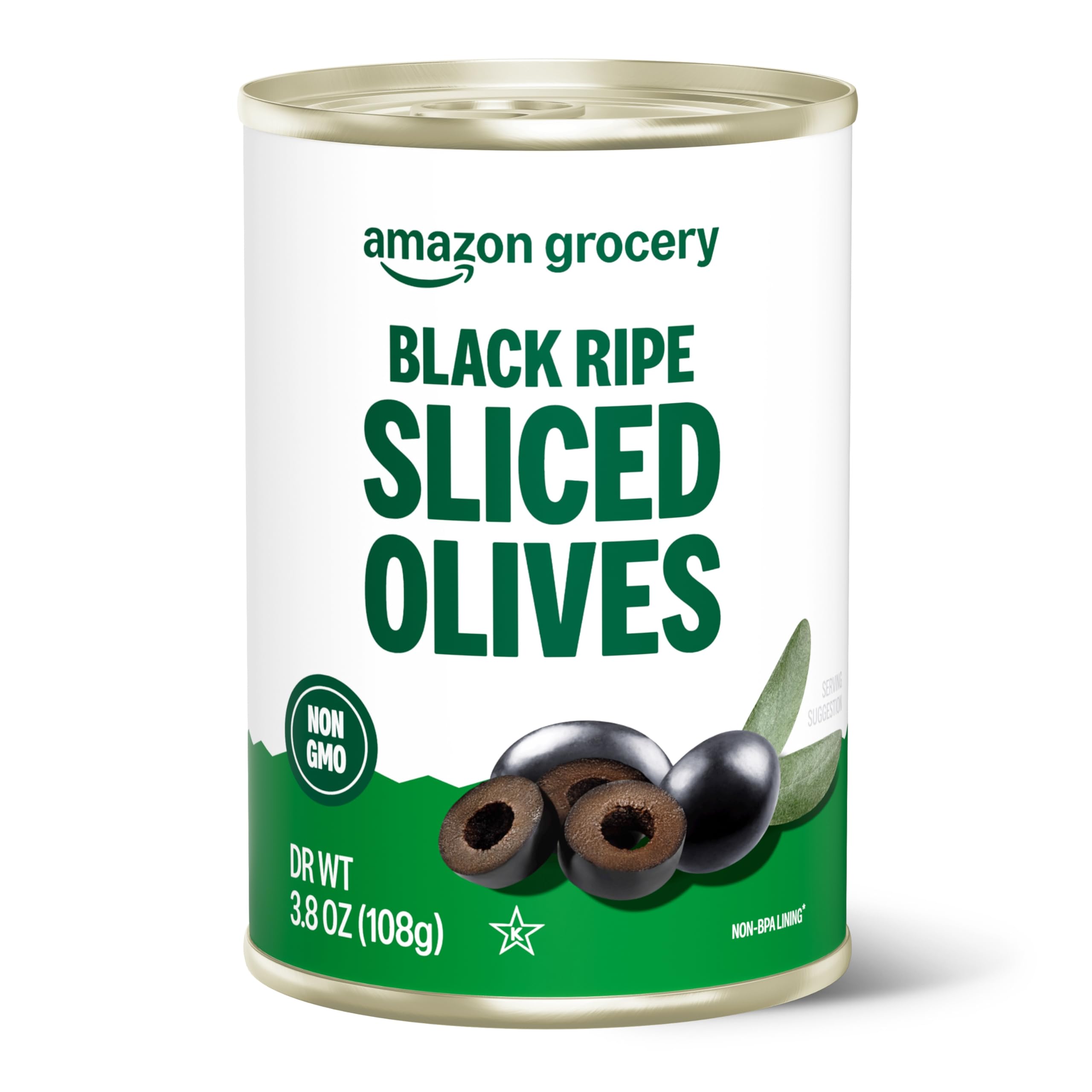 Amazon Grocery Black Ripe Sliced Olives in a can add bold flavor to salads.
