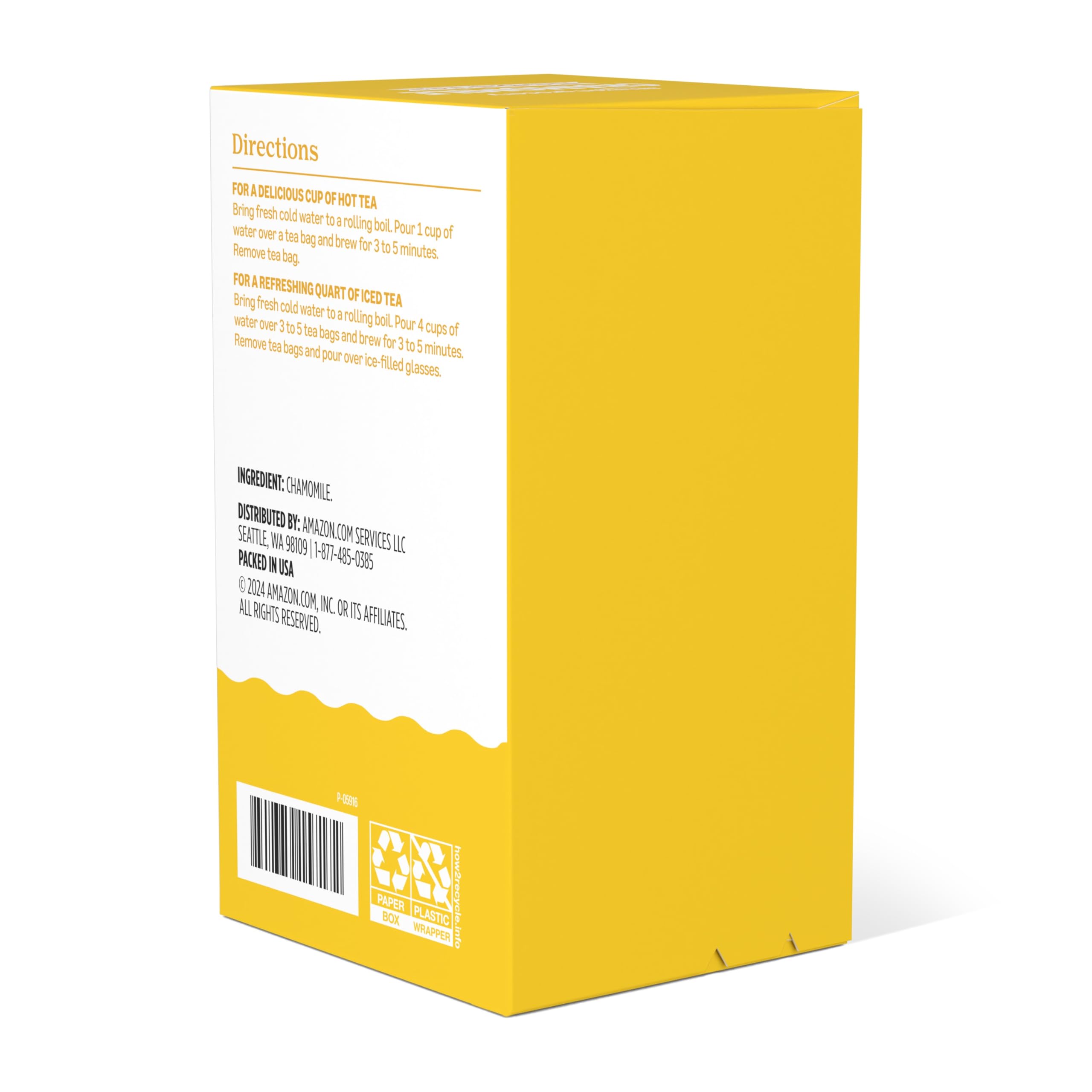 Chamomile tea cup steeping with Amazon Grocery branding