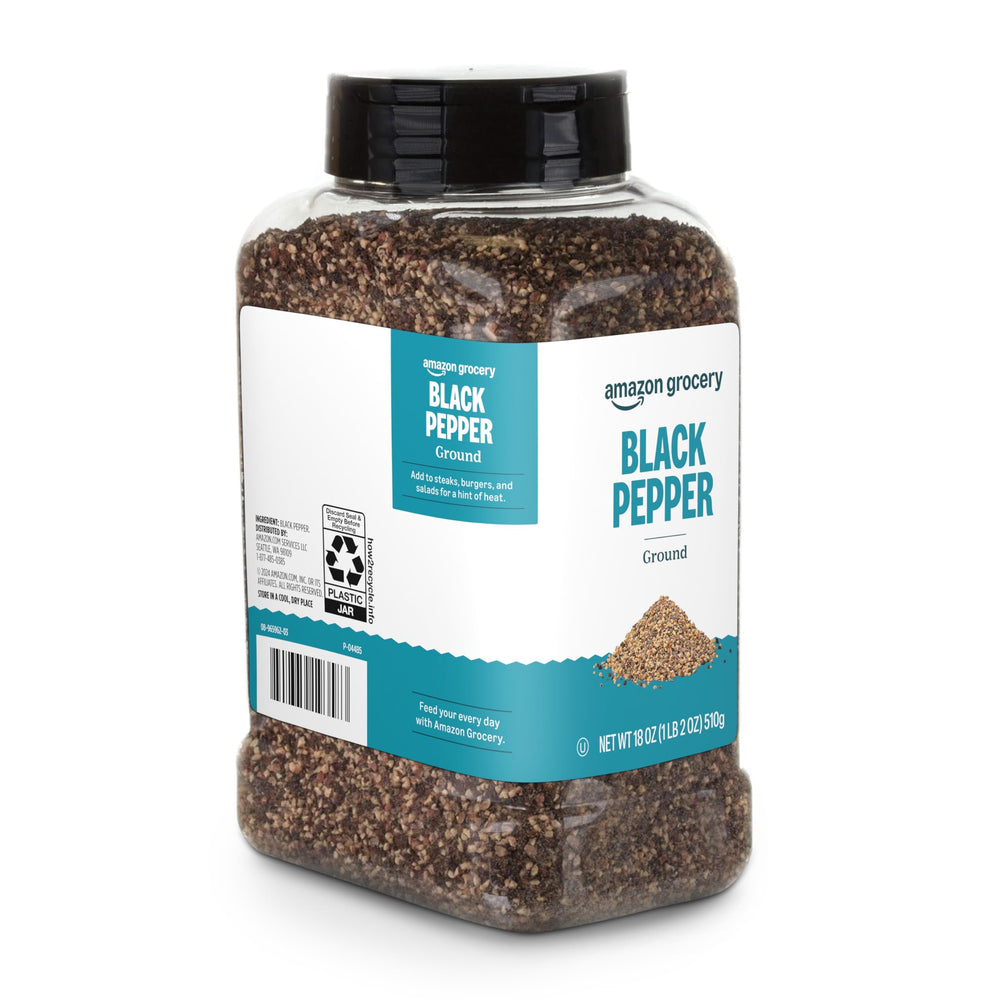 Amazon Grocery ground black pepper pour detail demonstrating simple seasoning