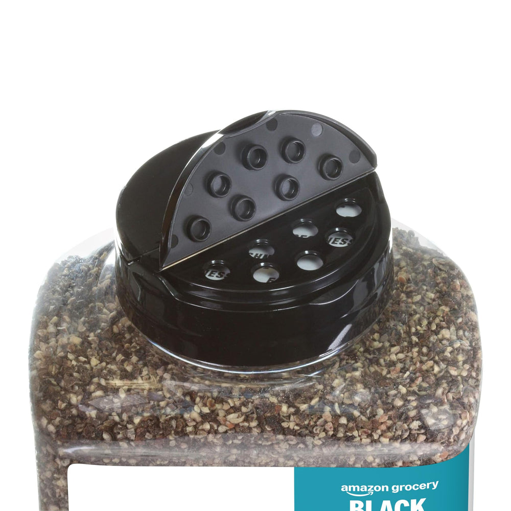 Amazon Grocery ground black pepper packaging highlighting additive-free and allergen-free claims