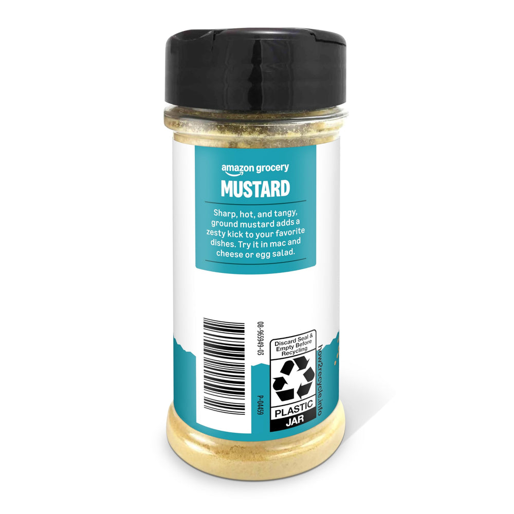 Amazon Grocery ground mustard bottle on kitchen counter ready for sauces.