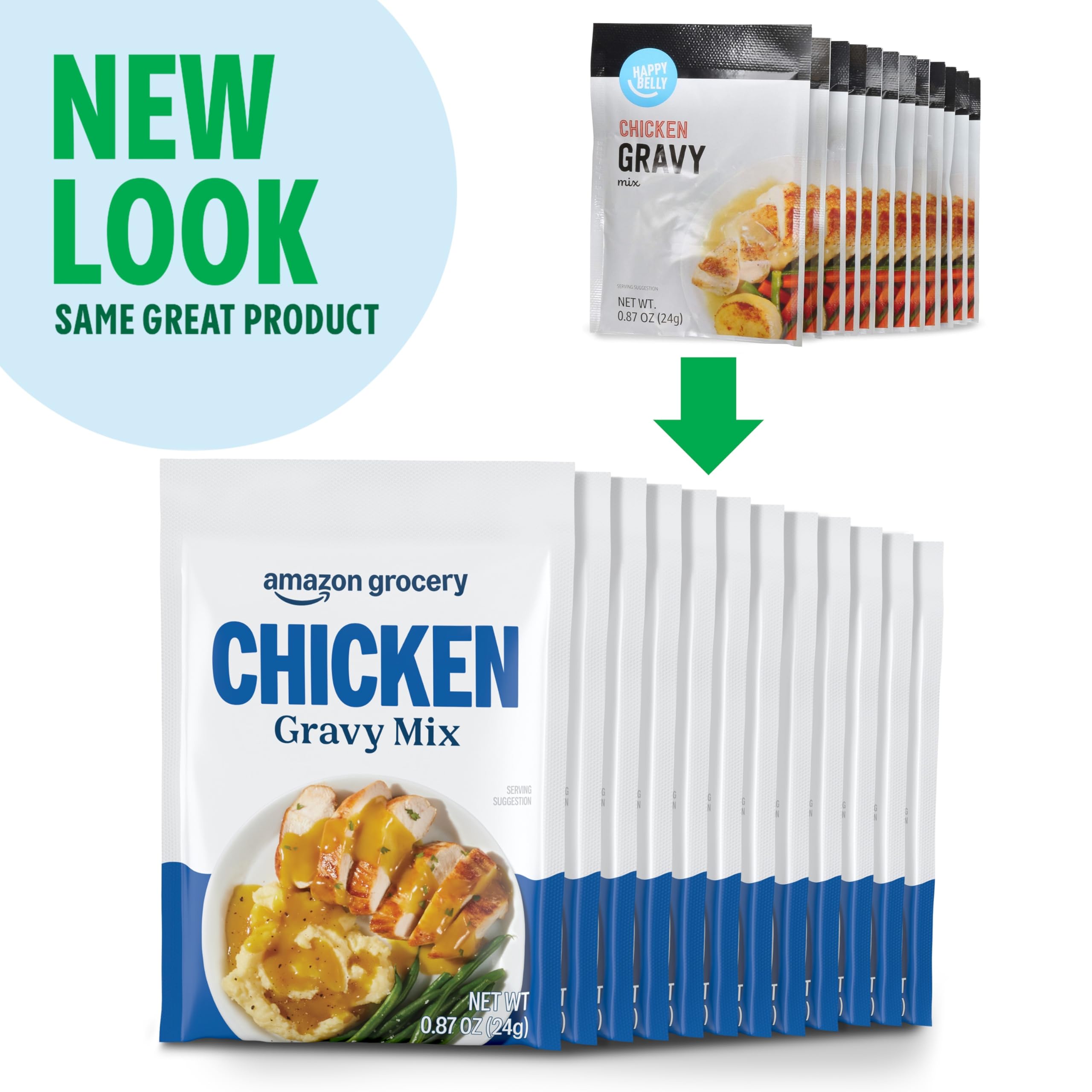 Amazon Grocery gravy mix contains milk, soy, and wheat.