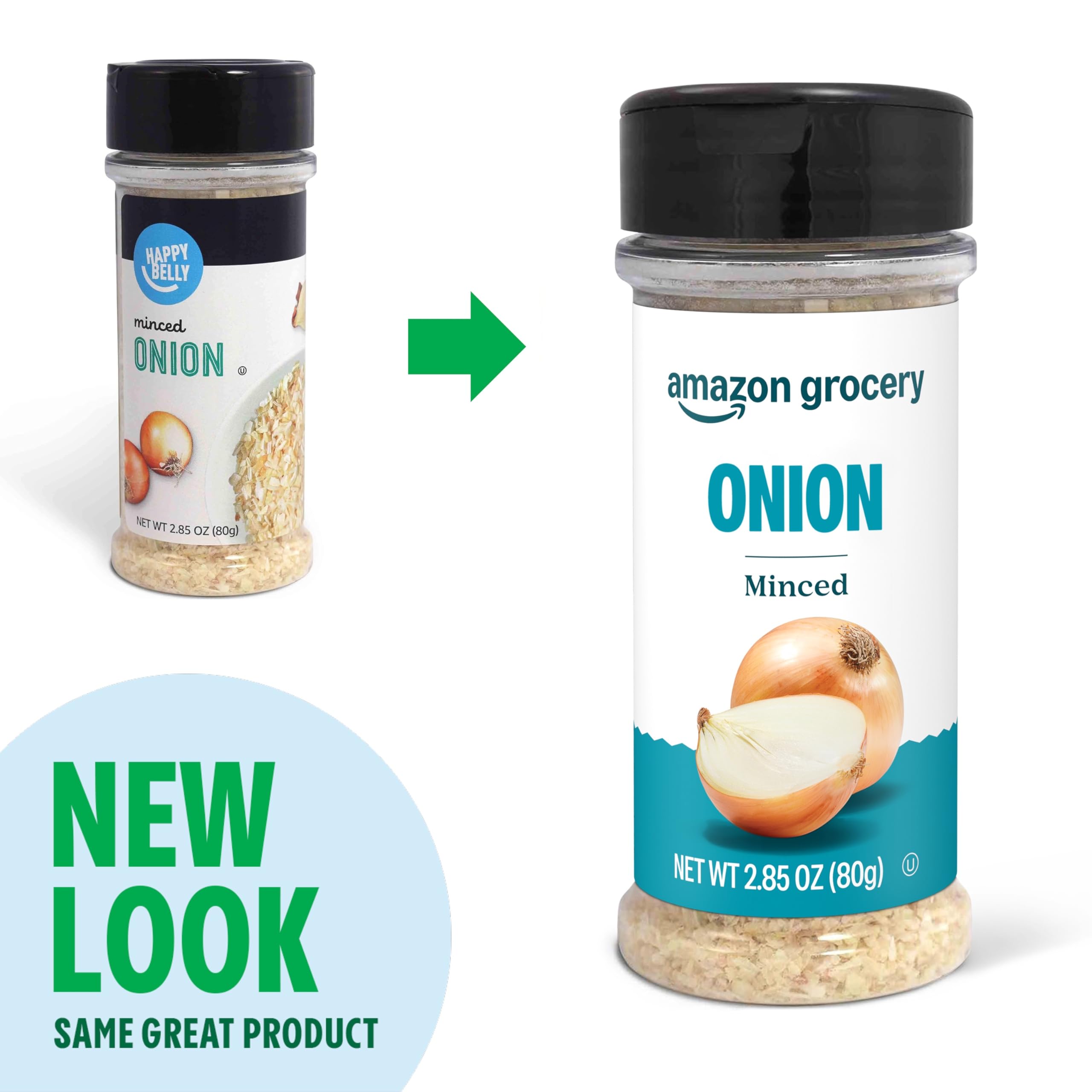 Amazon Grocery minced onion bottle label details highlight ingredients.