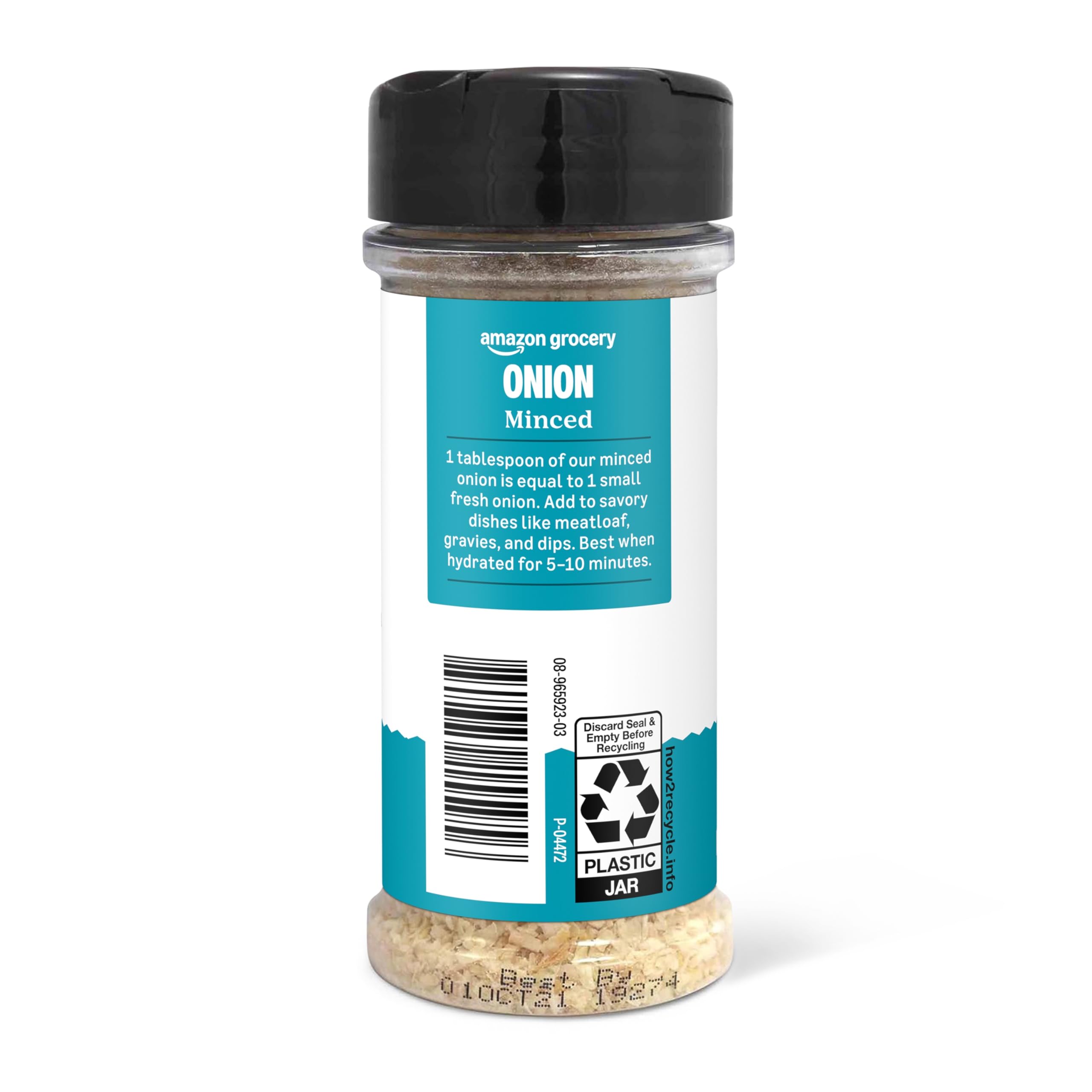 Amazon Grocery minced onion bottle on kitchen shelf ready to use.