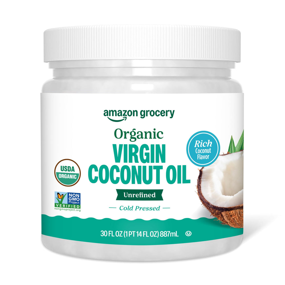 Amazon Grocery organic virgin coconut oil bottle front for versatile cooking