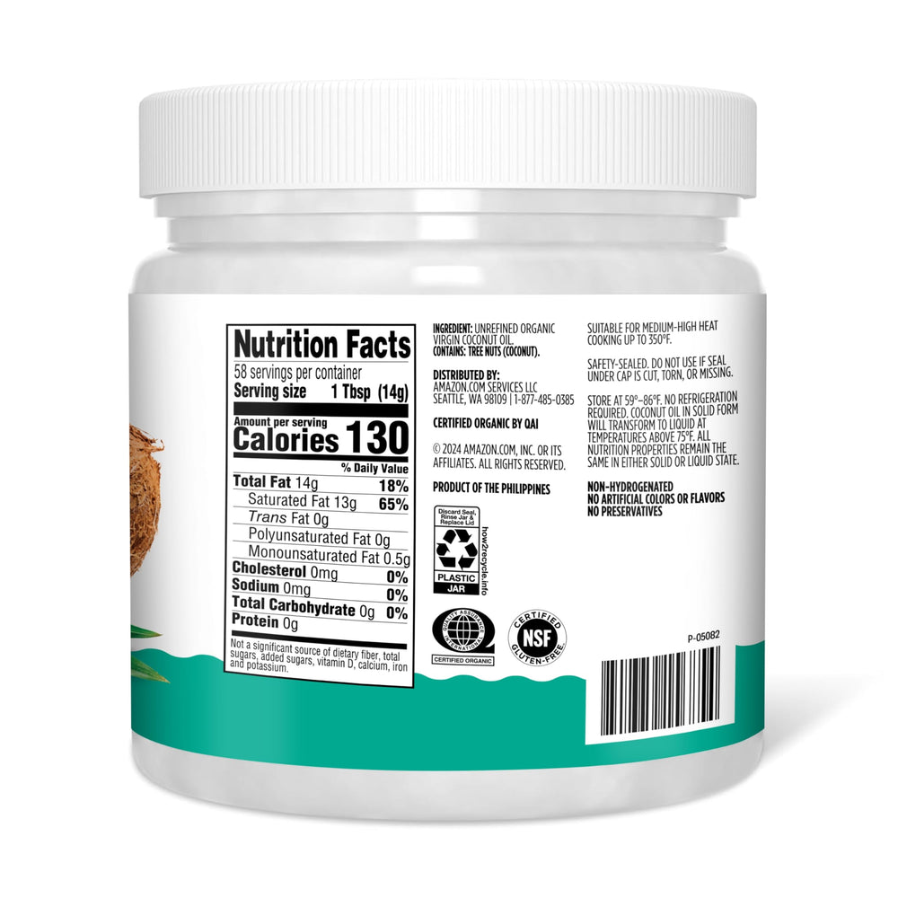 Amazon Grocery coconut oil label close-up showing non-GMO verification