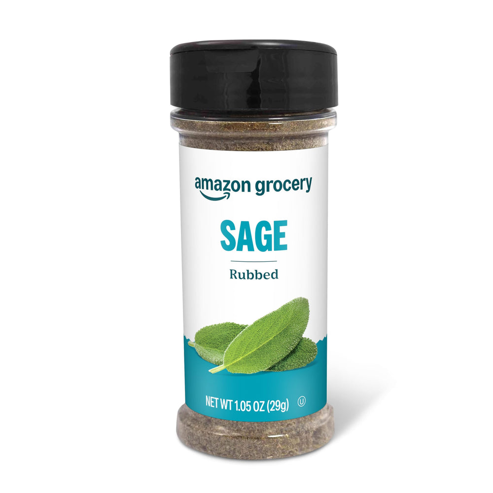Amazon Grocery rubbed sage bottle shown for flavorful cooking and convenience.