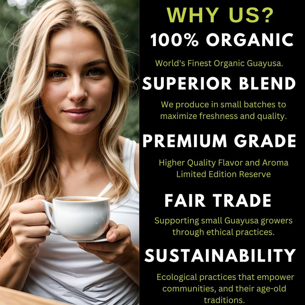 Amazonian Treasure eco-friendly packaging highlights premium Guayusa leaves for mindful gifting.