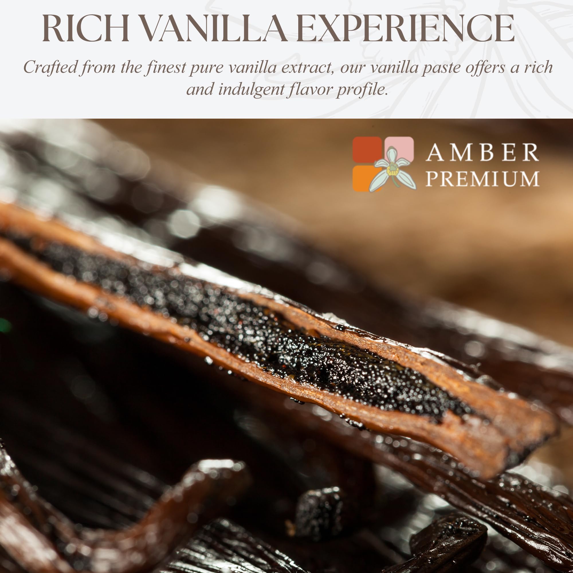 Amber Premium Vanilla Paste being poured into a mixing bowl during cake prep.