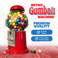 American Gumball Company metal 11-inch red gumball machine side view highlights sturdy build