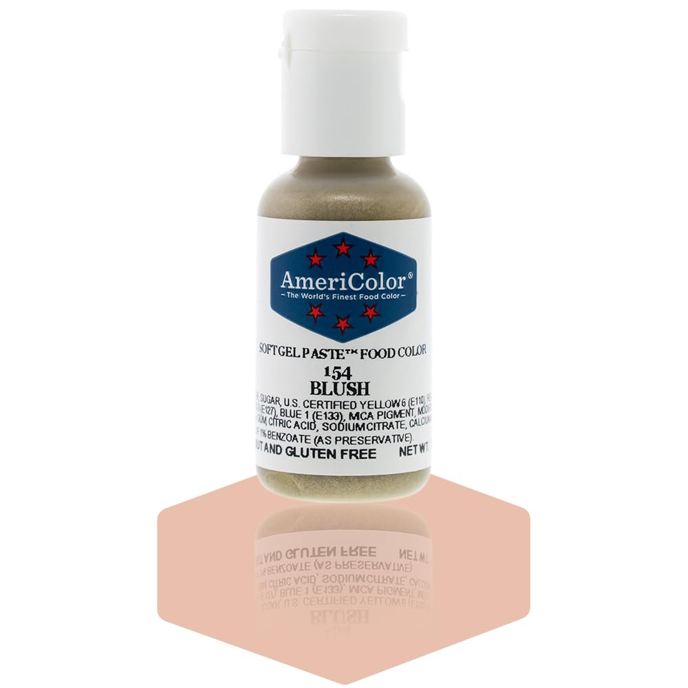 AmeriColor Blush Soft Gel Paste bottle pour enables precise drop control for consistent tinting.