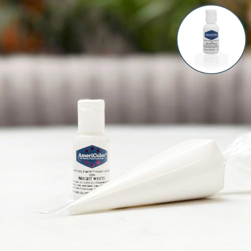 AmeriColor Bright White soft gel paste swirl on icing shows vivid color.