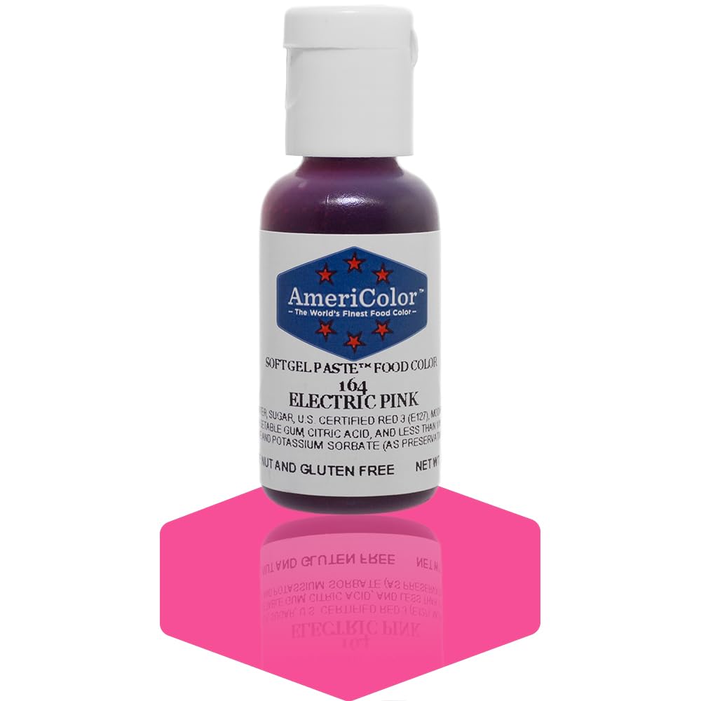 AmeriColor Electric Pink bottle front view for precise icing coloring.
