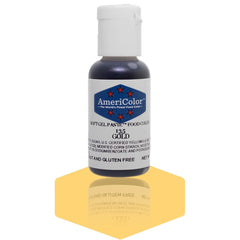 AmeriColor Gold Soft Gel Paste bottle showing precision color dispensing for drop-by-drop control
