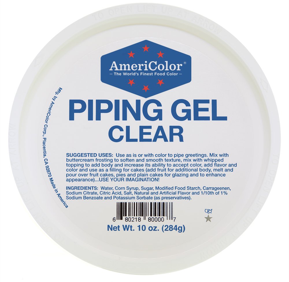 AmeriColor piping gel clear 10oz bottle for precise fondant adhesion and decoration.
