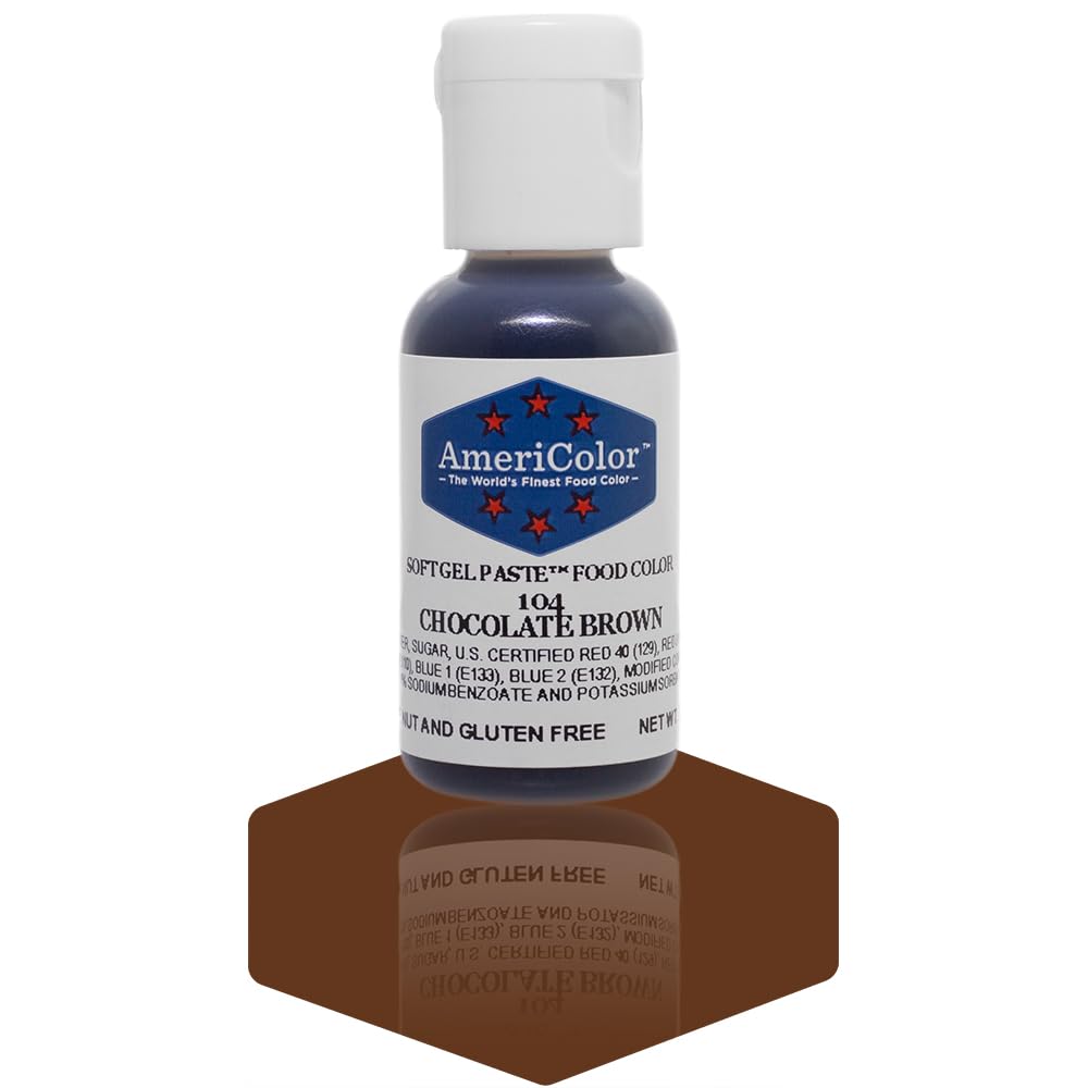 Americolor Soft Gel Paste Chocolate Brown bottle shows rich fondant color