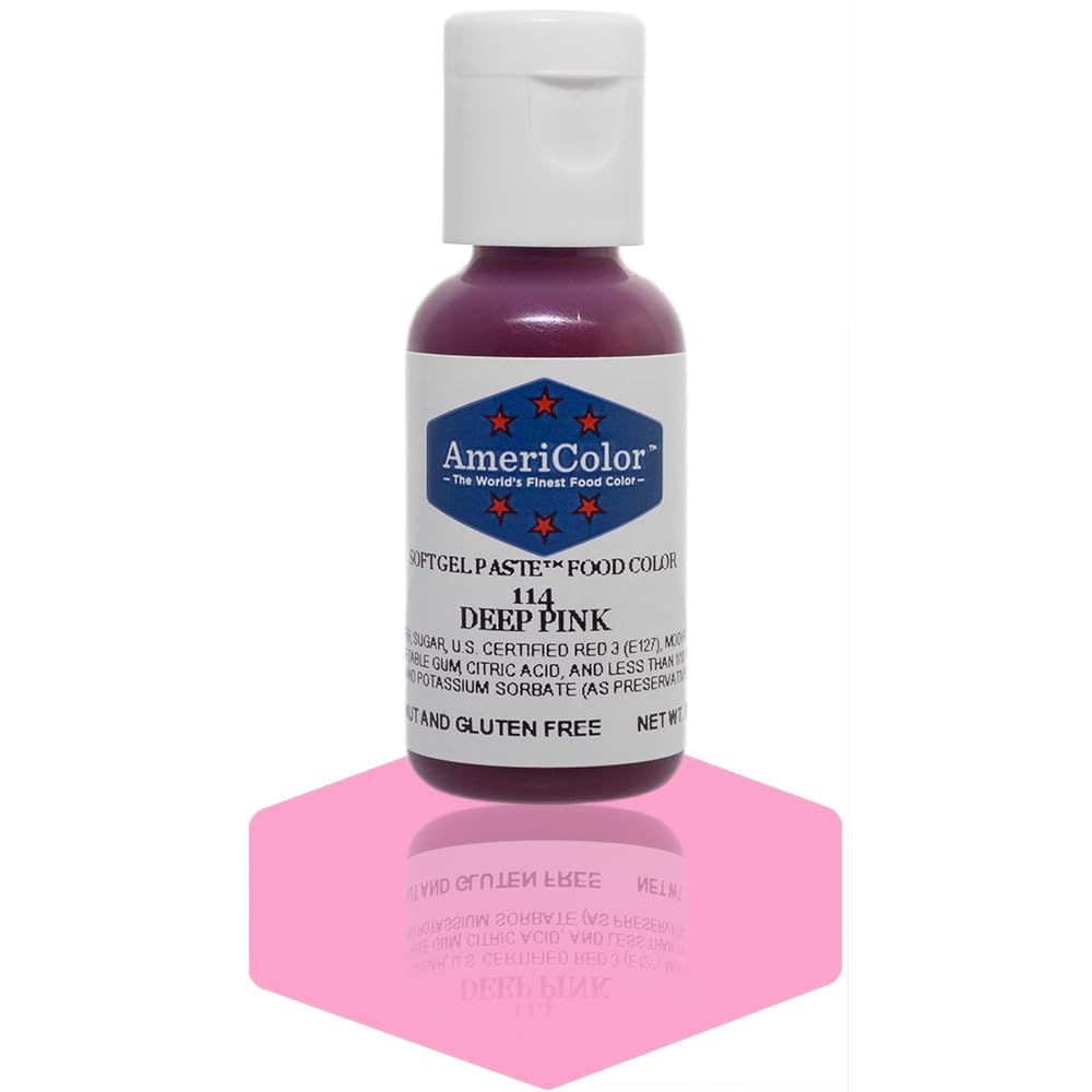 Americolor Soft Gel Paste Deep Pink in a jar colors icing with vibrant, even shade