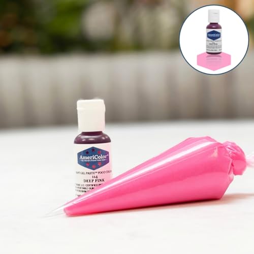 Americolor Soft Gel Paste deep pink swirl on glossy icing showing rich color