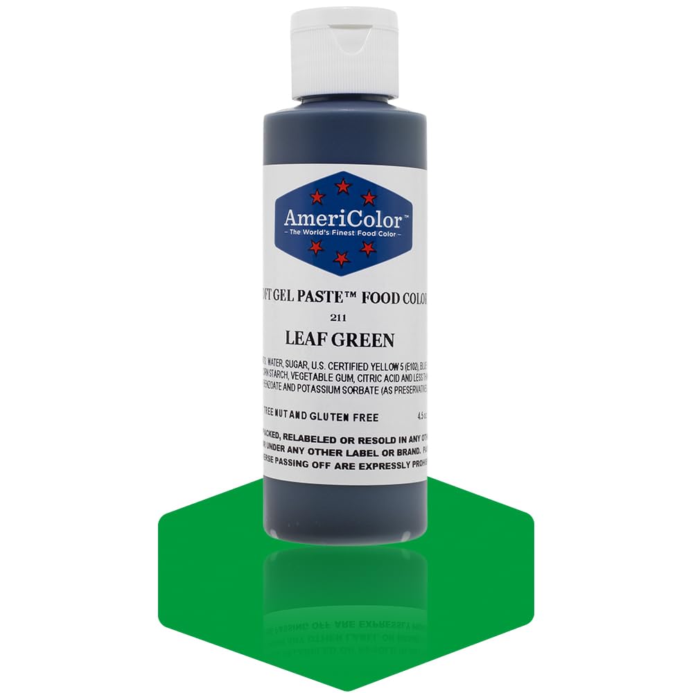 Americolor Soft Gel Paste Leaf Green on frosting for vibrant, even shade.