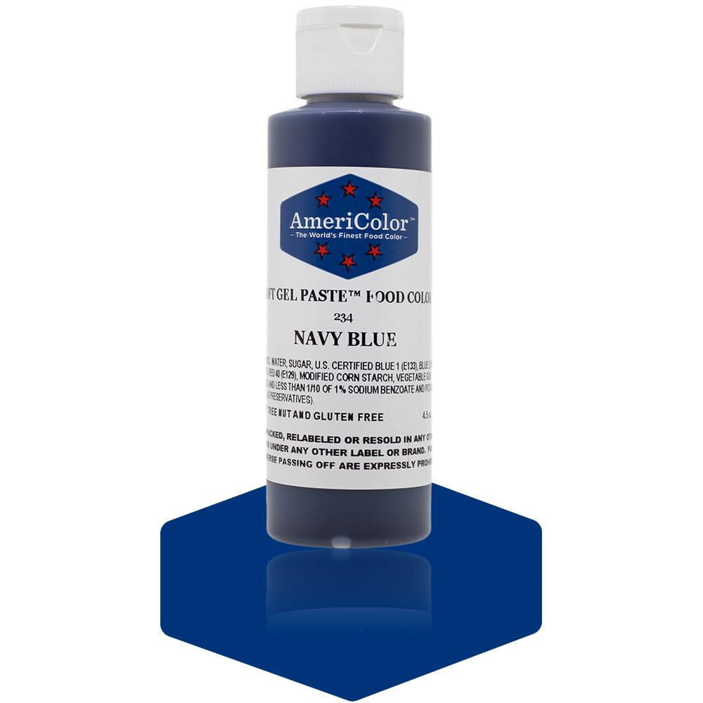 Americolor Soft Gel Paste navy blue bottle showing bold color option for cakes
