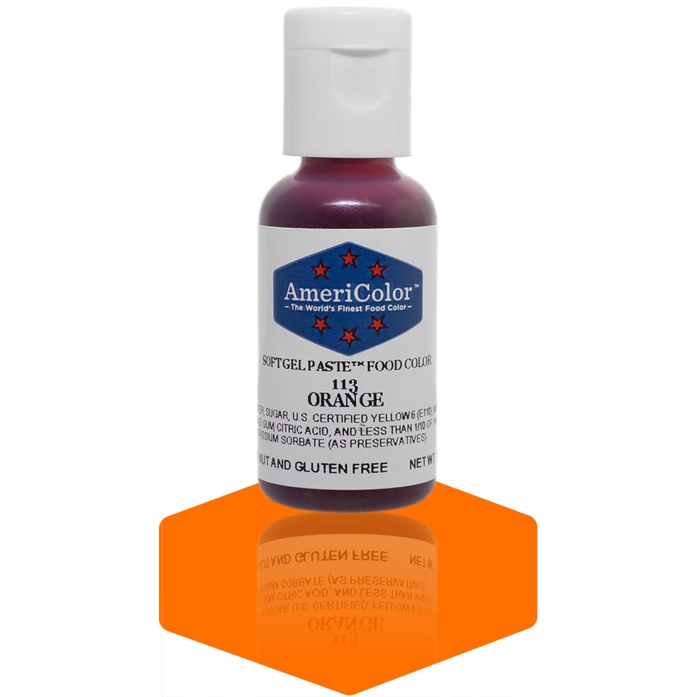 Americolor Soft Gel Paste Orange jar colors frosting with brightness