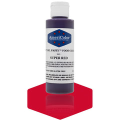Americolor Soft Gel Paste Soft Red bottle shows vibrant color for consistent icing hues.