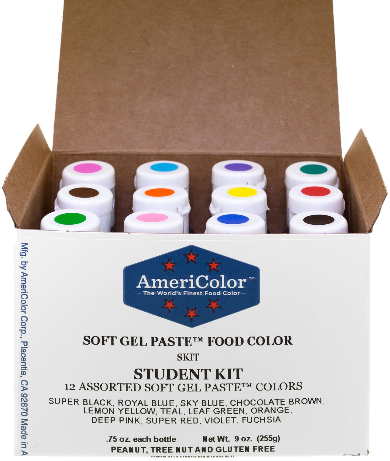 AmeriColor Student Kit 12 bottles with vibrant soft gel pastes for cakes