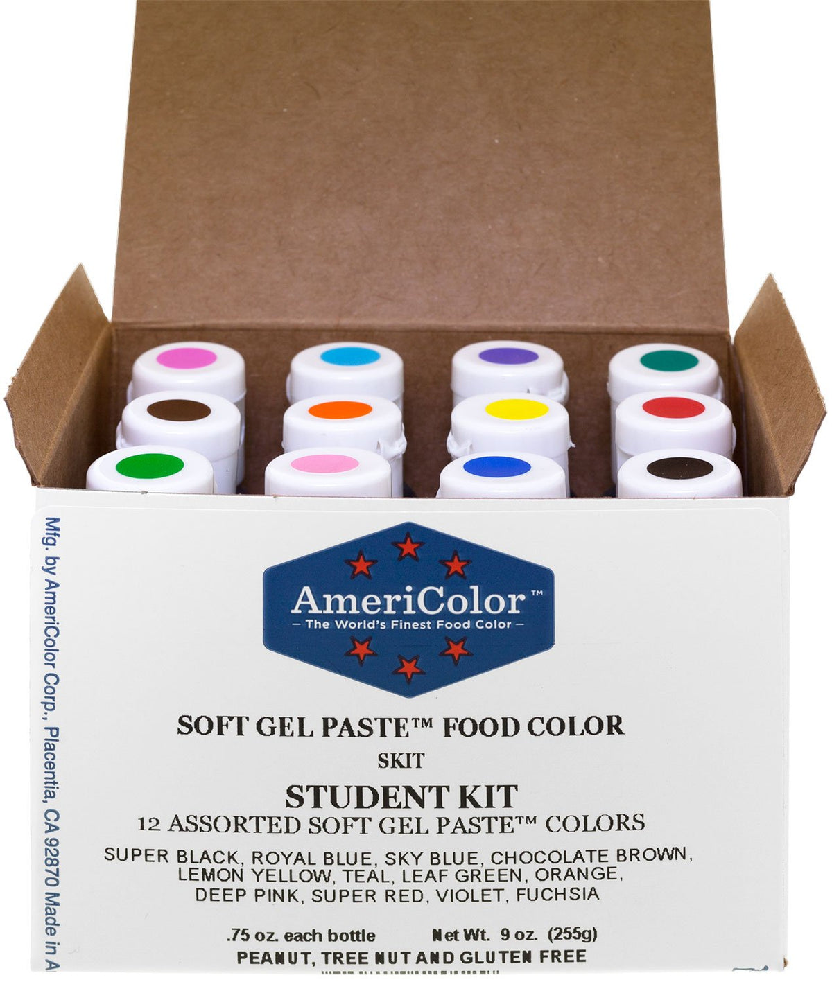 AmeriColor Student Kit 12 bottles with vibrant soft gel pastes for cakes