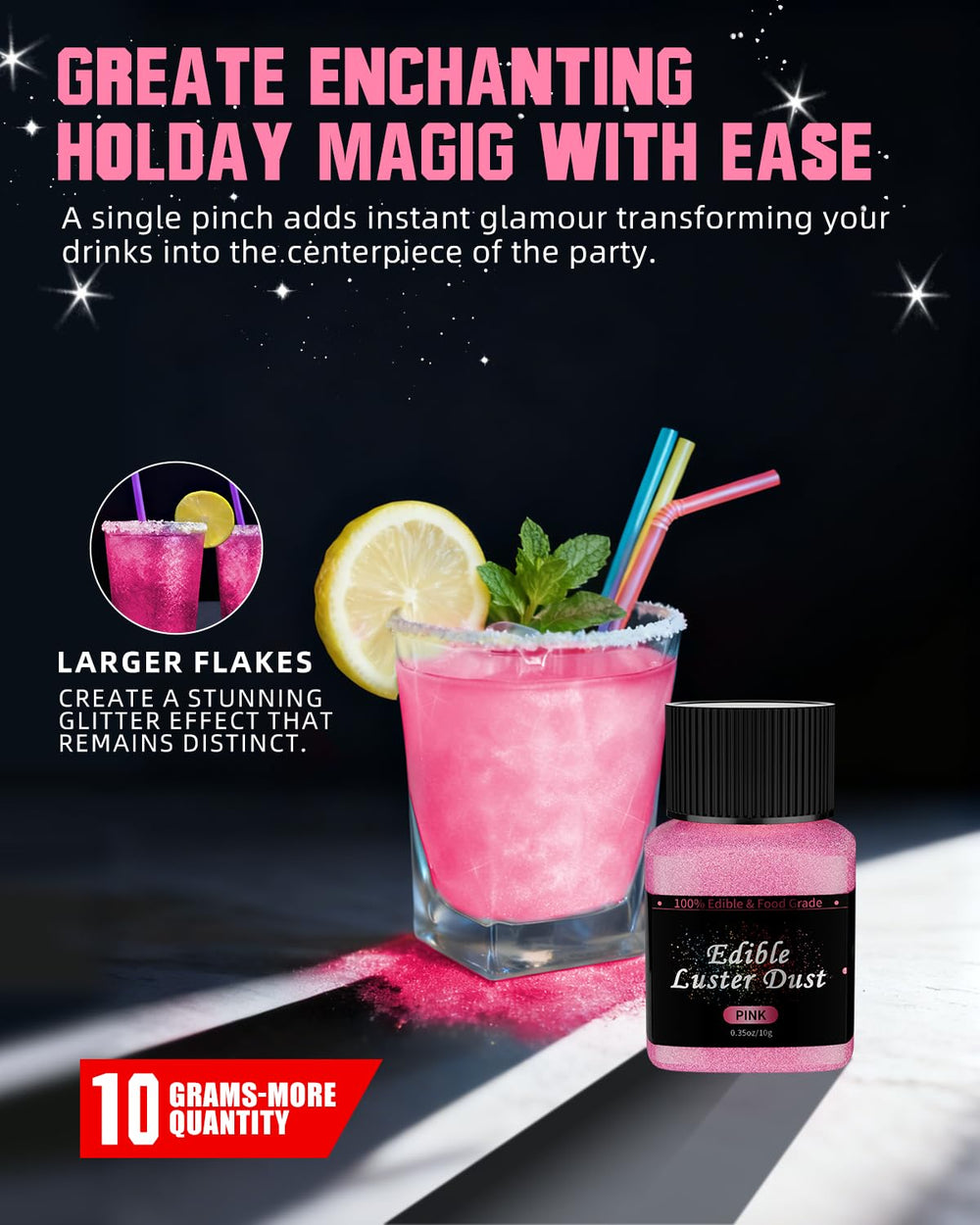 AmeriMade Pink Edible Glitter cake decor creates eye-catching fondant shine