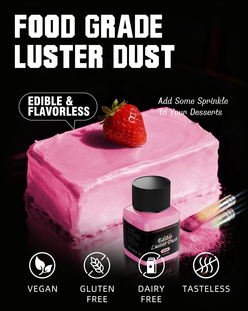 AmeriMade Pink Edible Glitter cocktail decor enhances beverages with edible color