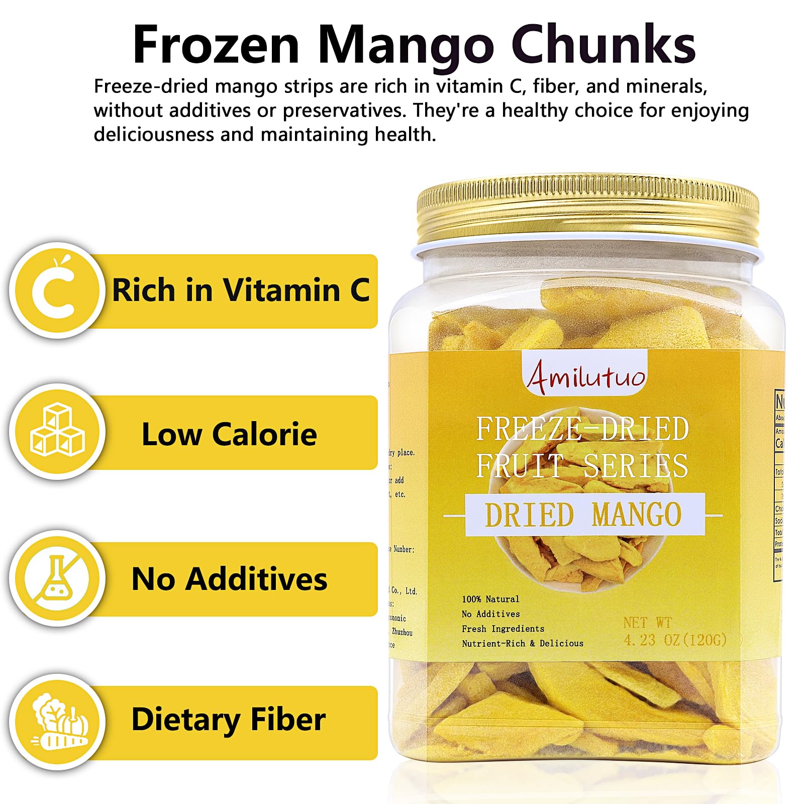 Close-up of Amilutuo mango chips—crunchy, natural flavor.