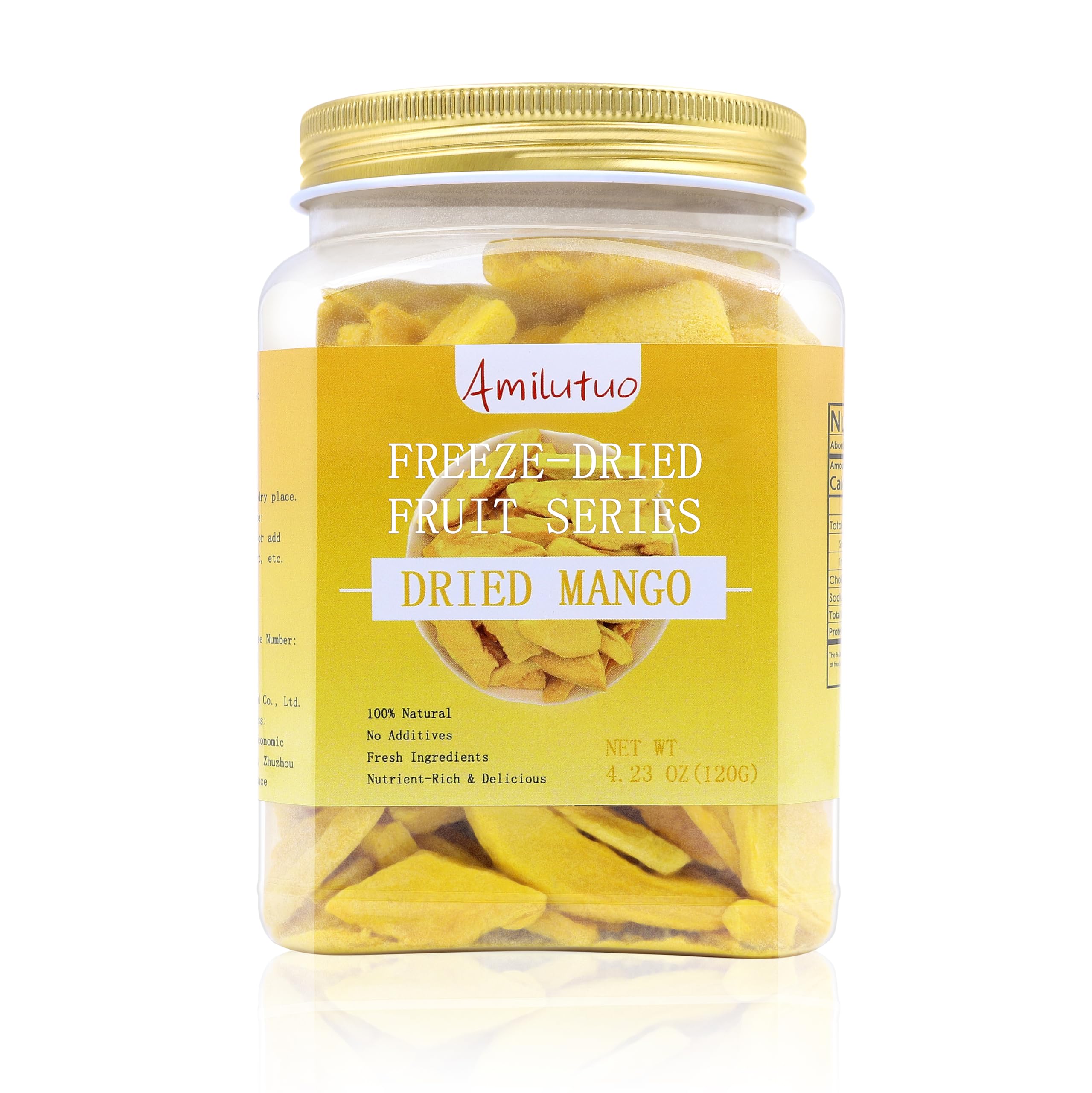 Amilutuo freeze-dried mango in a jar—convenient on-the-go snack.