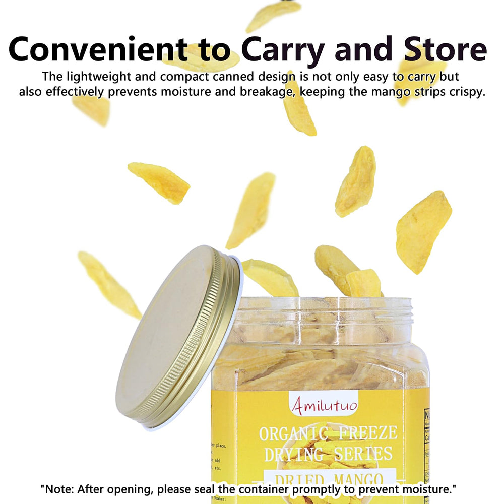 Amilutuo freeze-dried mango texture close-up—airy and crisp.