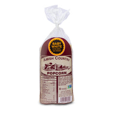 Amish Country Popcorn 1 lb bag with baby white kernels, non-GMO and gluten-free.