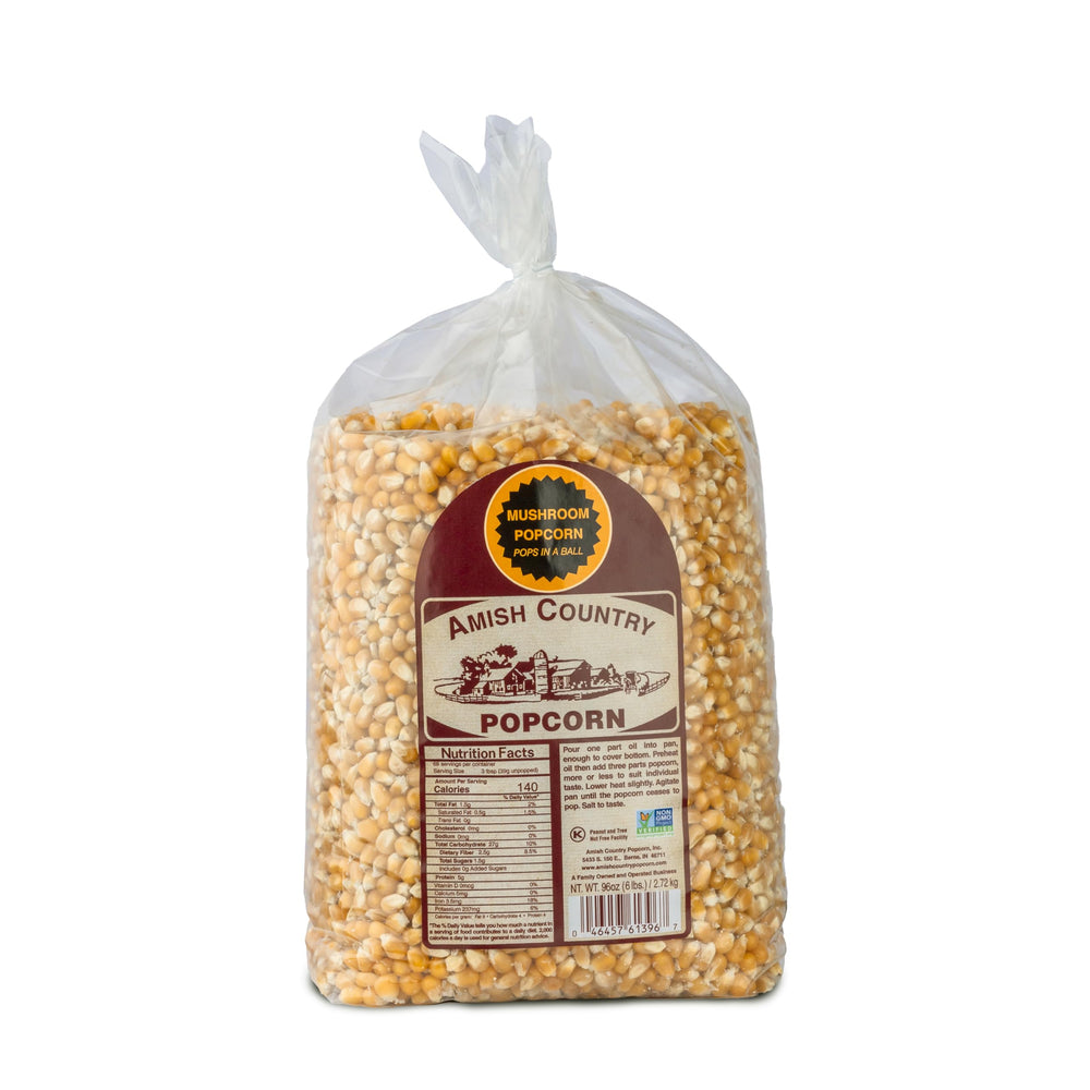 Amish Country Popcorn 6 lb mushroom kernel bag showcasing freshness for home popping
