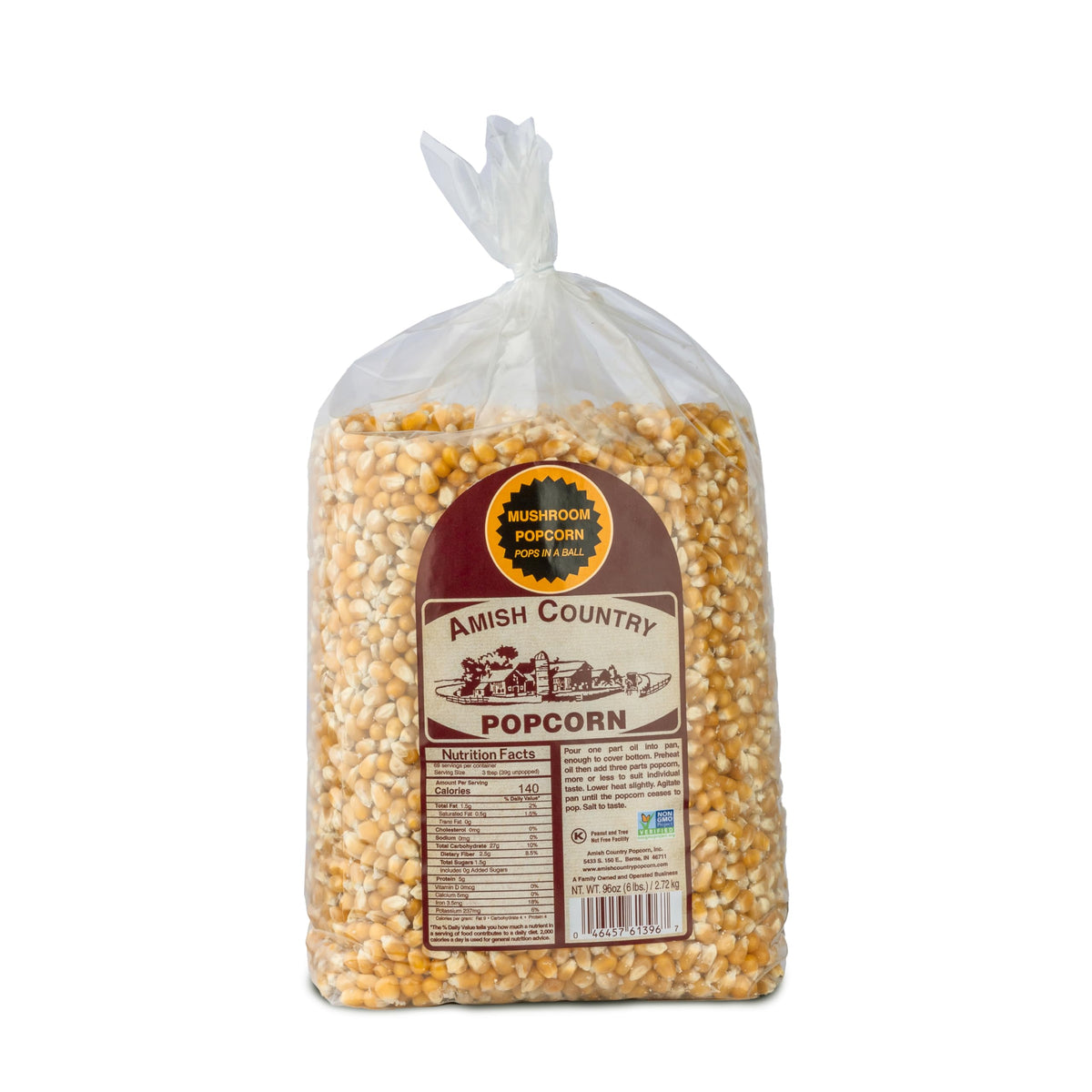 Amish Country Popcorn 6 lb mushroom kernel bag showcasing freshness for home popping