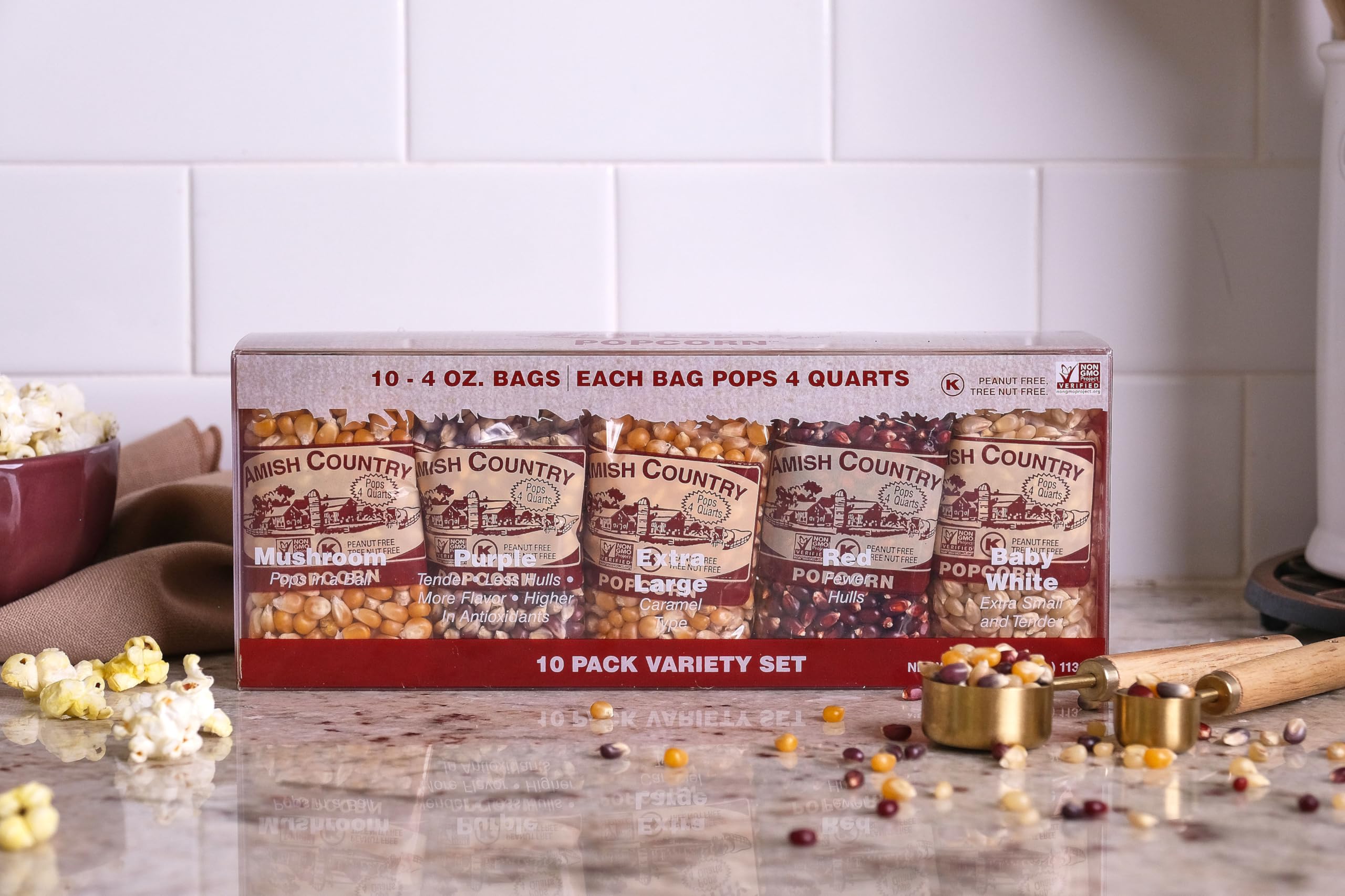 Amish Country Popcorn Baby White kernels shown for light popping