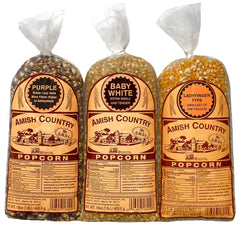 Amish Country Popcorn Baby White kernels, ideal for light popping.