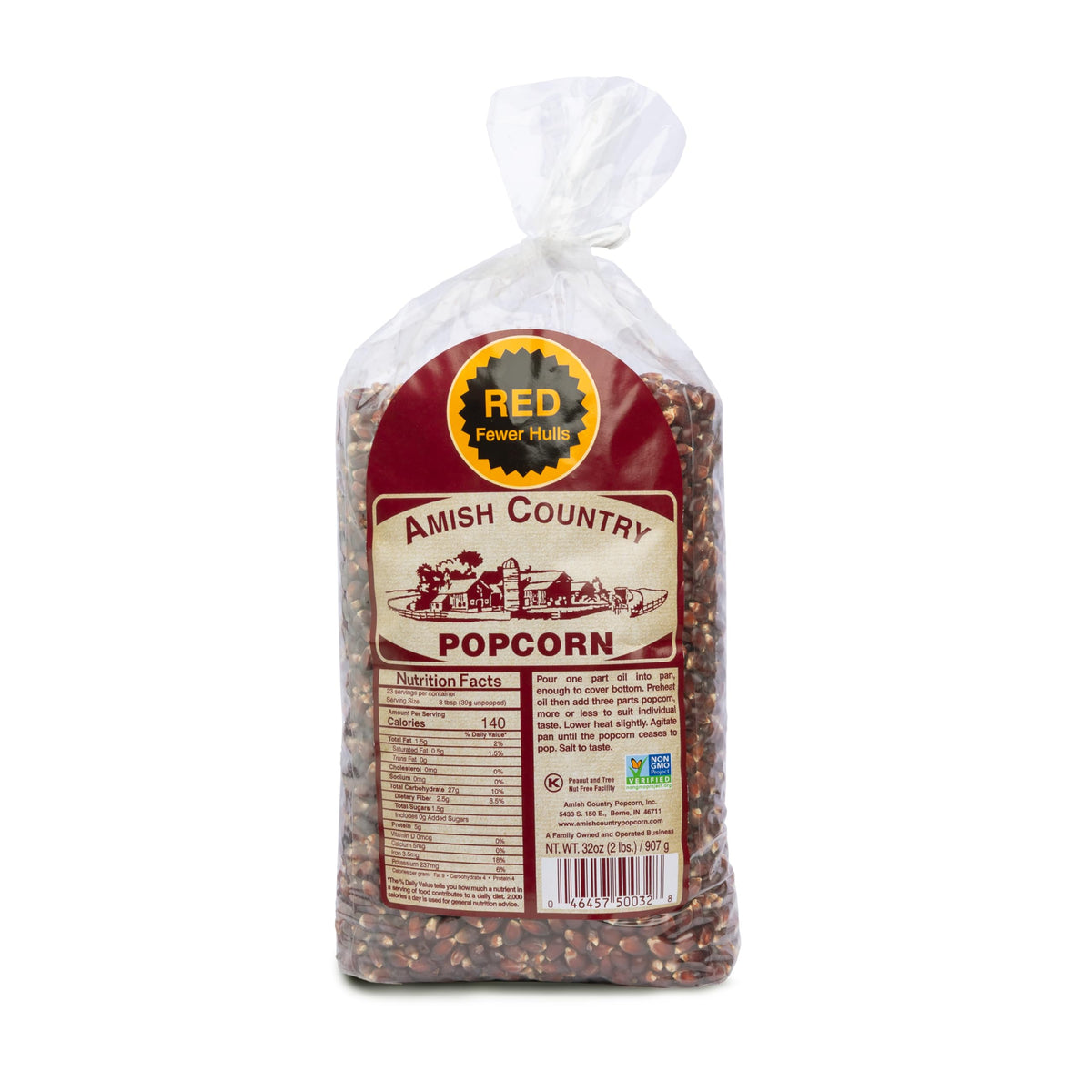 Amish Country Popcorn bag front red kernels – ideal gluten free snack