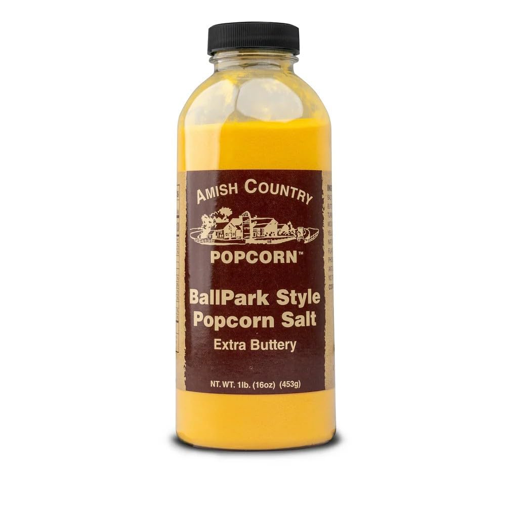 Amish Country Popcorn Ballpark ButterSalt bottle ready for home popcorn.