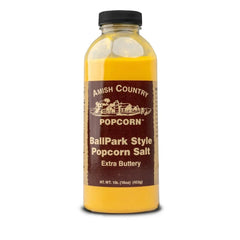 Amish Country Popcorn Ballpark ButterSalt bottle ready for home popcorn.