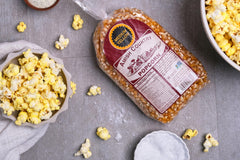 Amish Country Popcorn bowl ready-snack scene with golden popped corn.