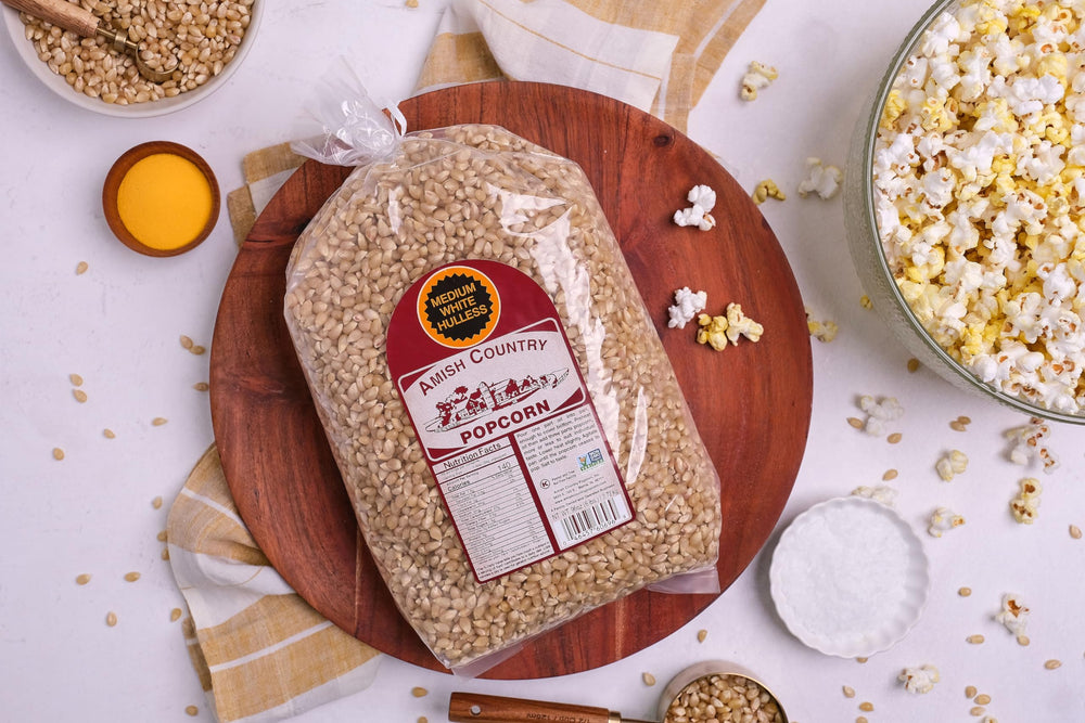 Amish Country Popcorn sourced from Amish Country farms for authentic flavor.