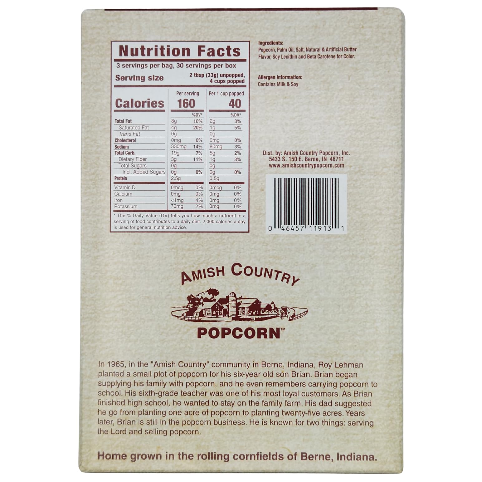 Amish Country Popcorn Ladyfinger Butter microwave-ready packaging