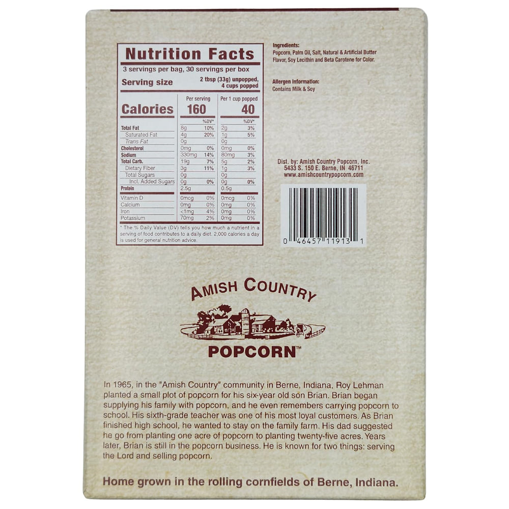 Amish Country Popcorn Ladyfinger Butter microwave-ready packaging