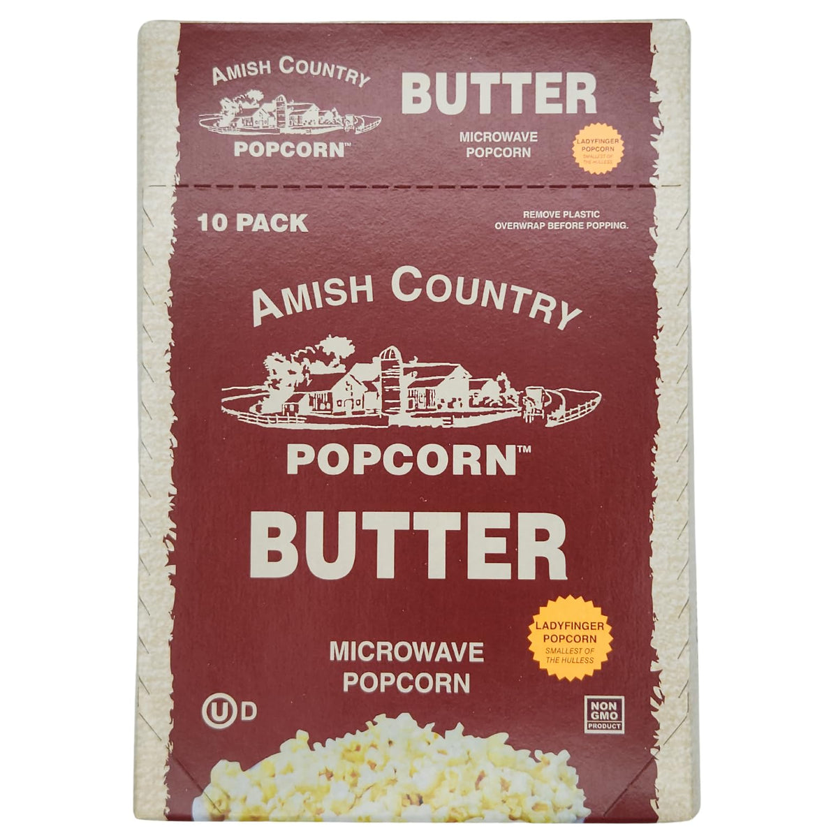 Amish Country Popcorn Ladyfinger Butter bag-front view for quick microwave popcorn