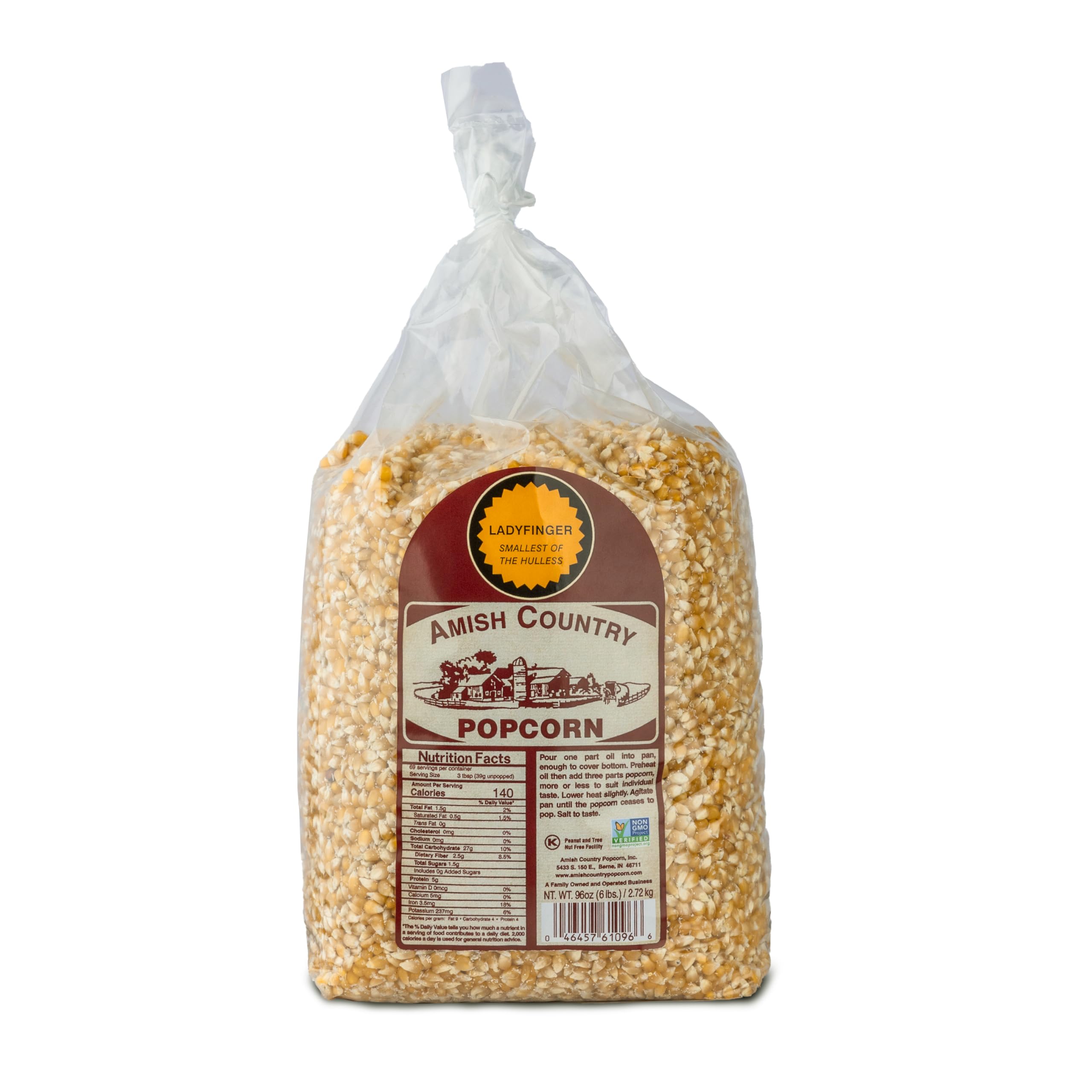 Amish Country Popcorn Ladyfinger kernels ready for soft hulless pops and easy snacking.