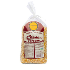 Amish Country Popcorn Ladyfinger kernels bag front—gluten-free, non-GMO snack.