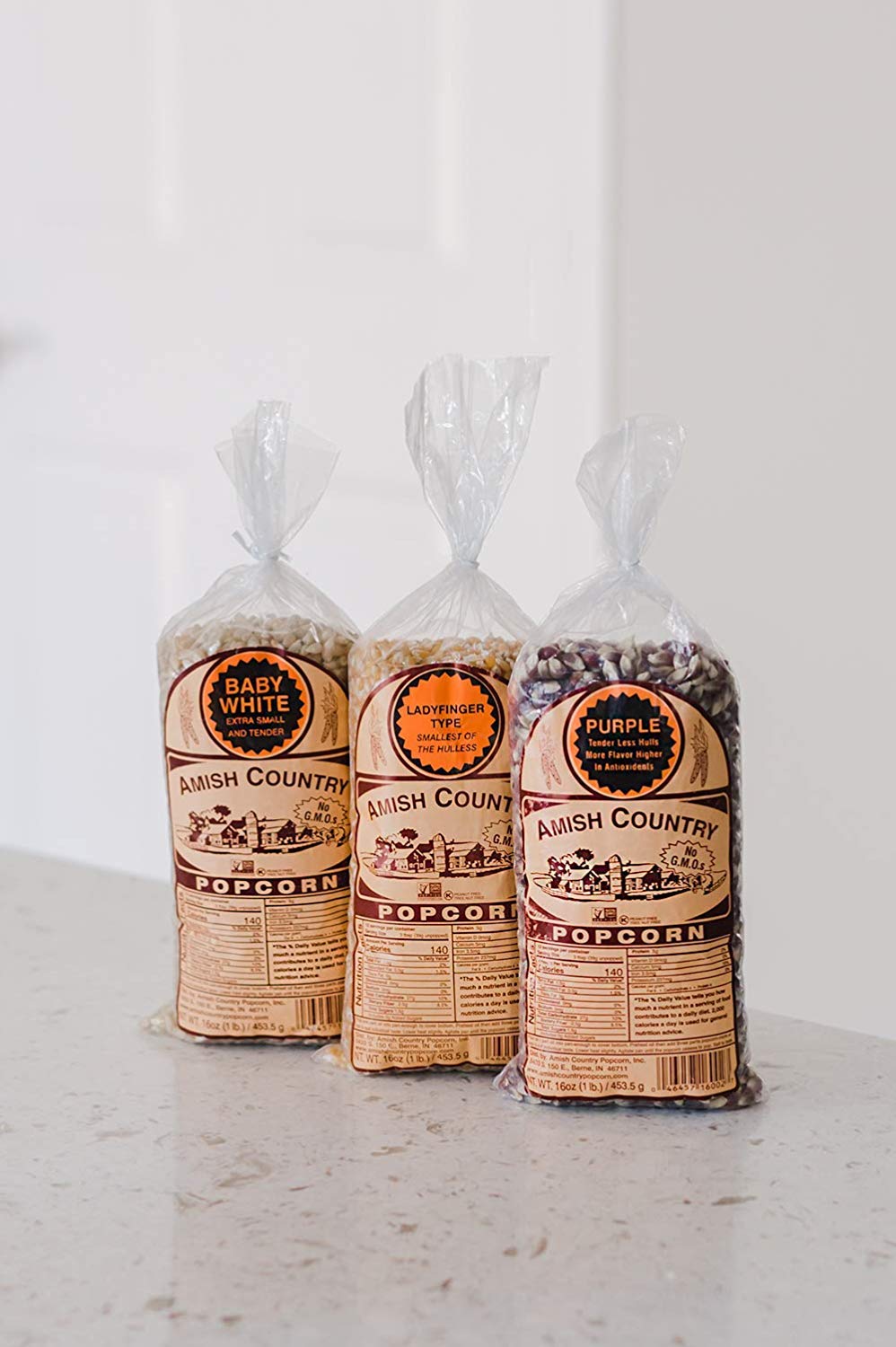 Amish Country Popcorn Ladyfinger kernels for delicate pops.