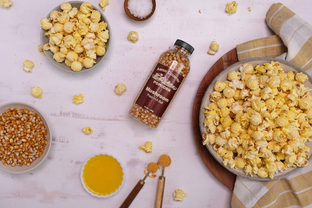 Amish Country Popcorn mushroom kernel in a bowl for movie night